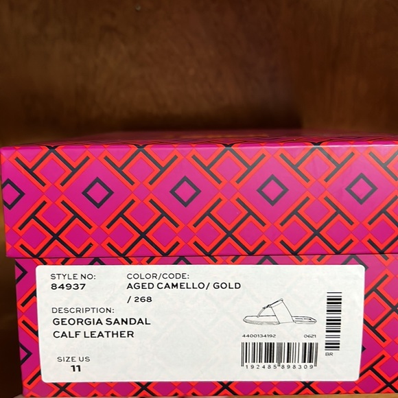 New never worn TORY BURCH Women Georgie Gold Logo Leather Sandals - Picture 6 of 6